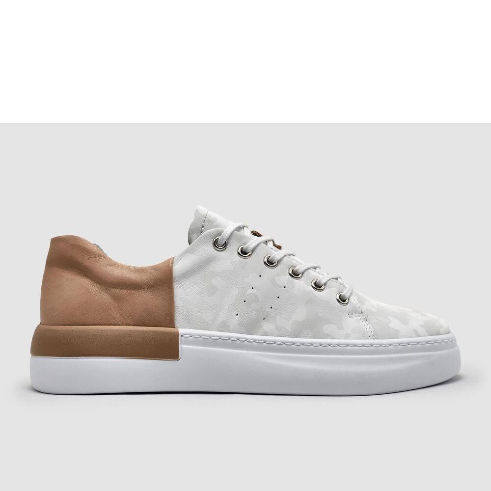 NEW KCR GROUP women's classic camo leather sneakers in white/pink